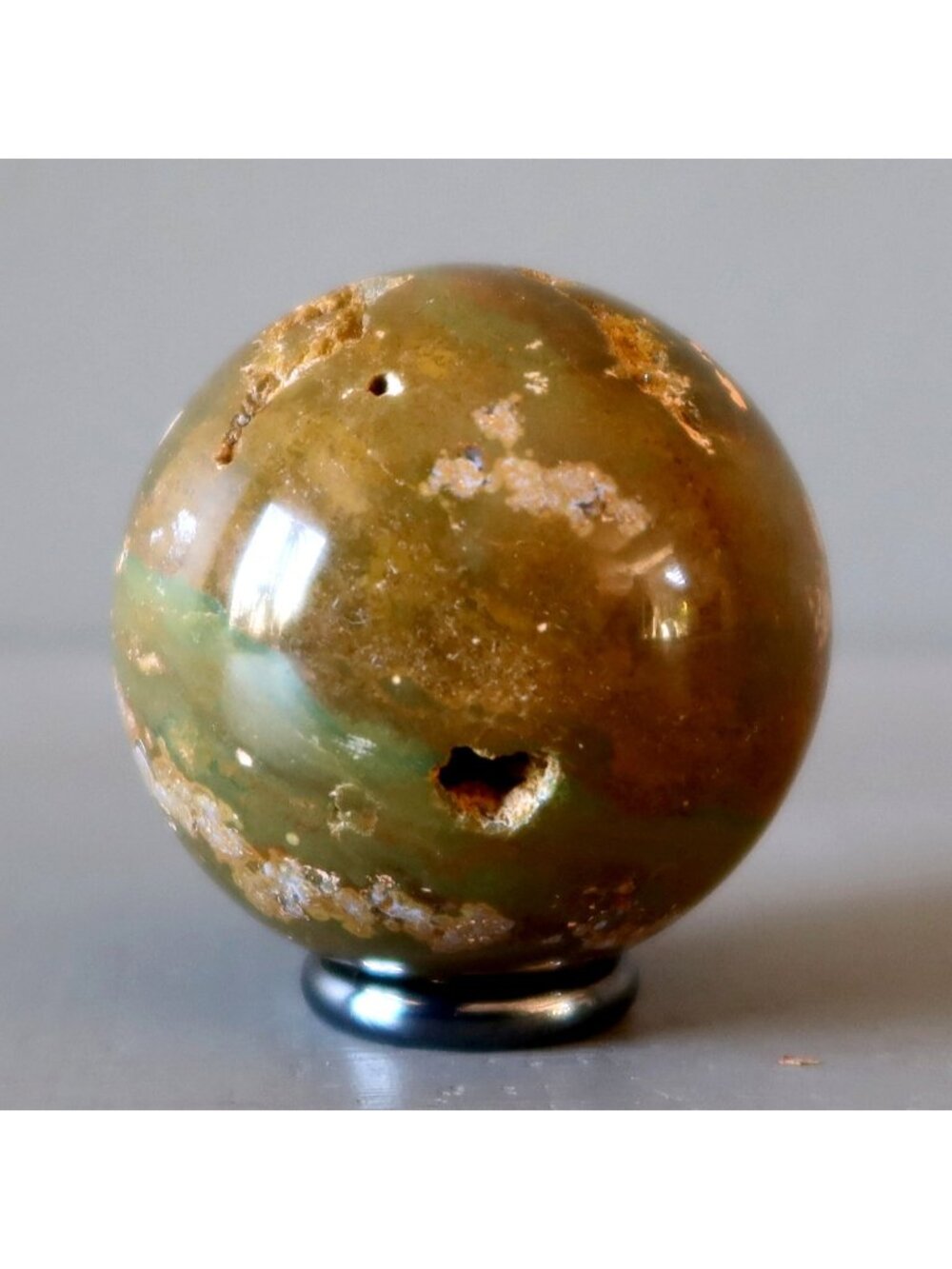 Ocean Jasper Sphere Green Brown Crater Crystal Ball 1.7" Hematine Stand Orb